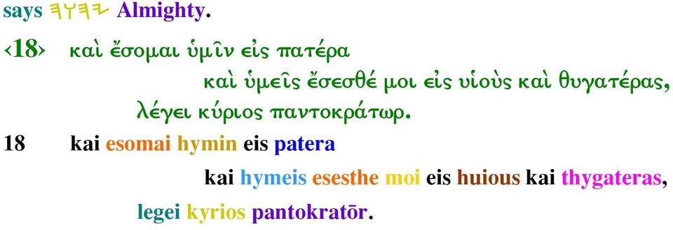 υἱοὺς καὶ θυγατέρας, λέγει κύριος παντοκράτωρ.