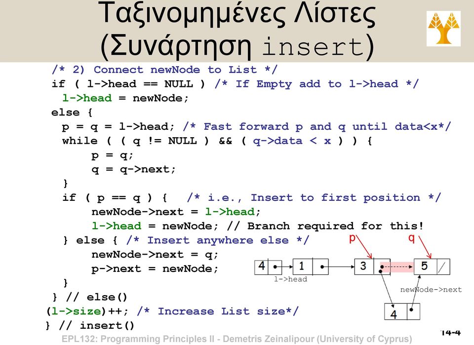 = NULL ) && ( q->data < x ) ) { p = q; q = q->nex