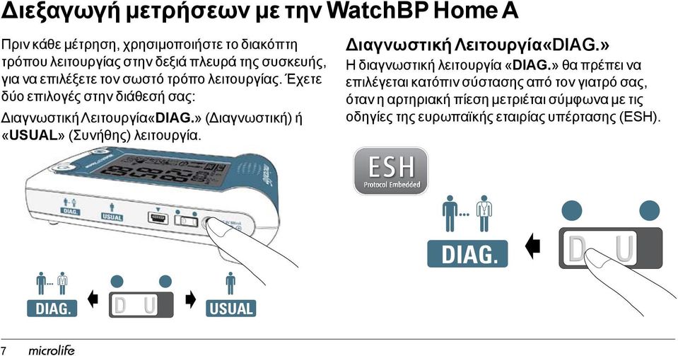 » (Διαγνωστική) ή «USUAL» (Συνήθης) λειτουργία. Διαγνωστική Λειτουργία«DIAG.» Η διαγνωστική λειτουργία «DIAG.