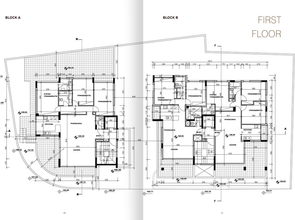 70 A101 B101 B102 BLOCK A κτιριο -α- κτιριο -β- 189.10 189.20 187.80 189.00 184.50 186.