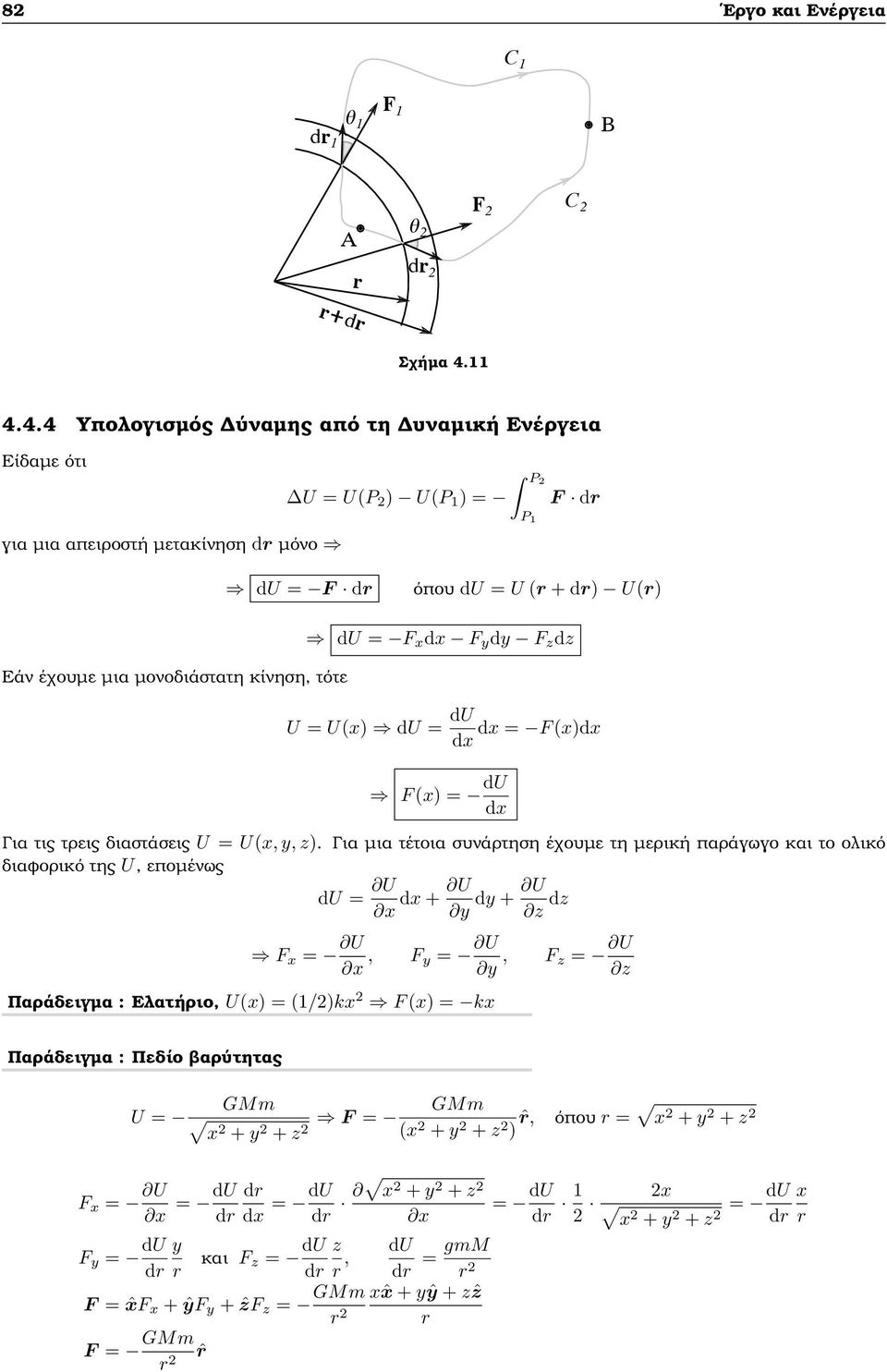 τότε du = F x dx F y dy F z dz U = U(x) du = du dx = F (x)dx dx F (x) = du dx Για τις τρεις διαστάσεις U = U(x, y, z).