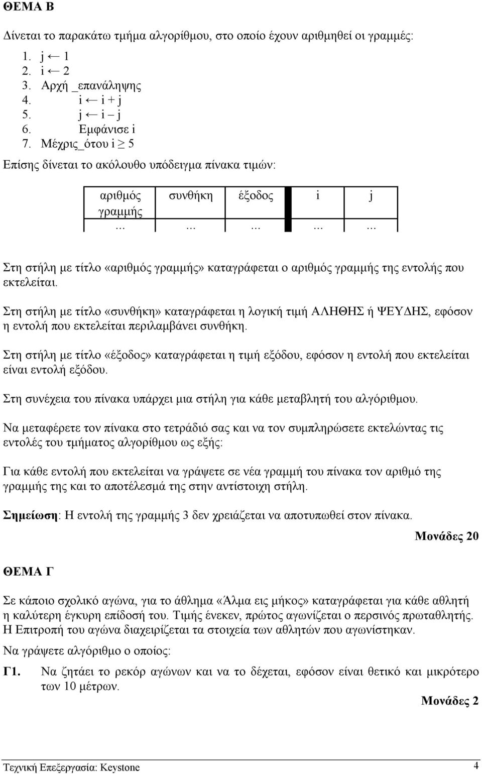 Στη στήλη µε τίτλο «συνθήκη» καταγράφεται η λογική τιµή ΑΛΗΘΗΣ ή ΨΕΥ ΗΣ, εφόσον η εντολή που εκτελείται περιλαµβάνει συνθήκη.