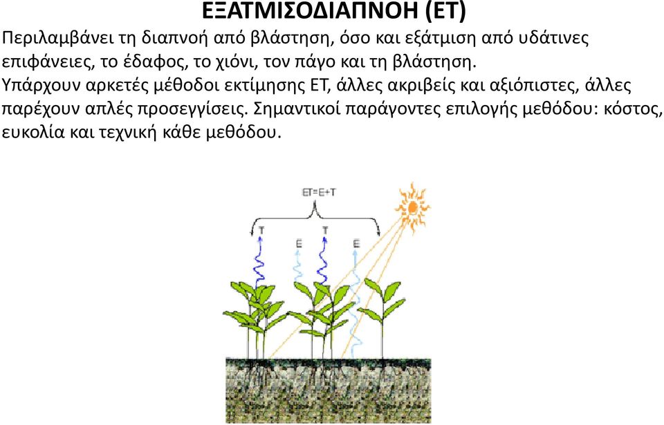 Υπάρχουν αρκετές μέθοδοι εκτίμησης ΕΤ, άλλες ακριβείς και αξιόπιστες, άλλες