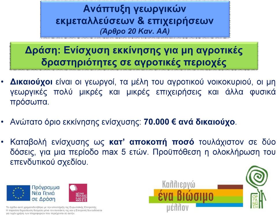του αγροτικού νοικοκυριού, οι μη γεωργικές πολύ μικρές και μικρές επιχειρήσεις και άλλα φυσικά πρόσωπα.