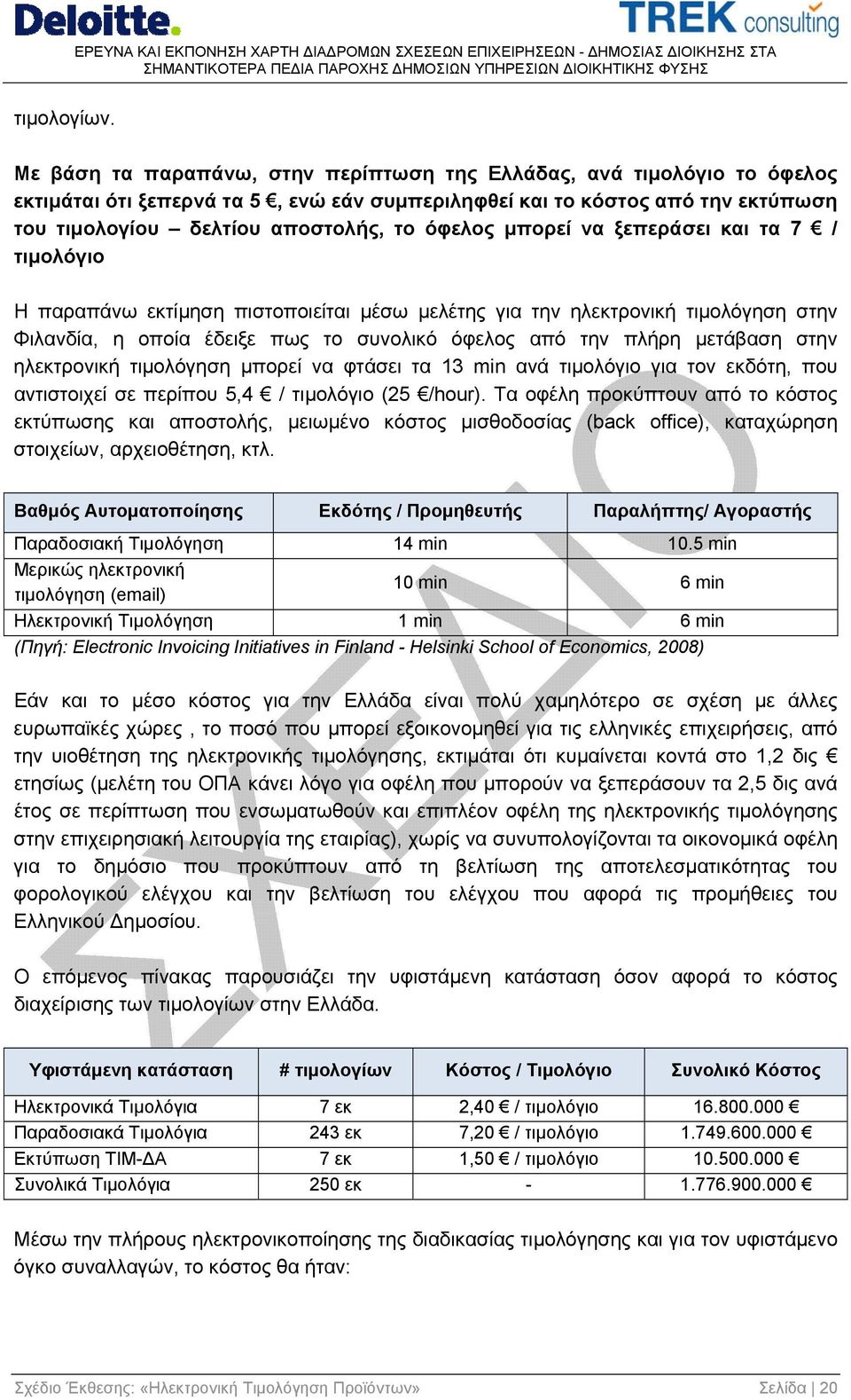 μπορεί να ξεπεράσει και τα 7 / τιμολόγιο Η παραπάνω εκτίμηση πιστοποιείται μέσω μελέτης για την ηλεκτρονική τιμολόγηση στην Φιλανδία, η οποία έδειξε πως το συνολικό όφελος από την πλήρη μετάβαση στην