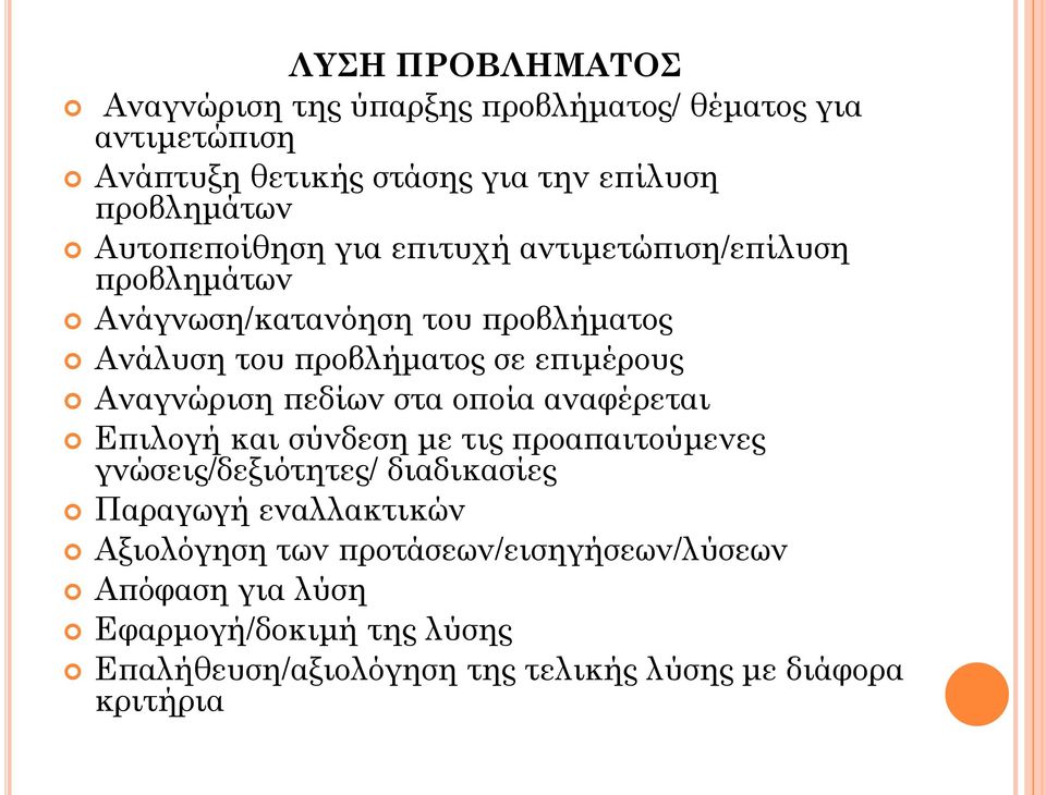 Αναγνώριση πεδίων στα οποία αναφέρεται Επιλογή και σύνδεση με τις προαπαιτούμενες γνώσεις/δεξιότητες/ διαδικασίες Παραγωγή εναλλακτικών