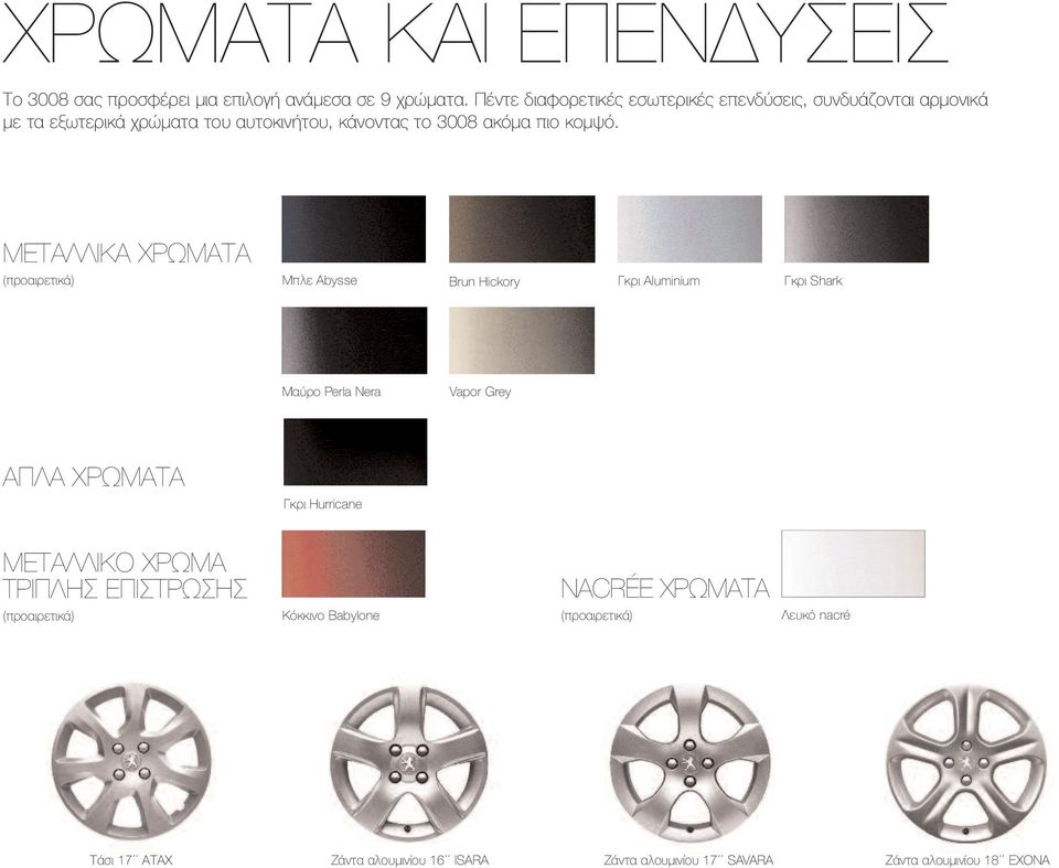 ΜΕΤΑΛΛΙΚΑ ΧΡΩΜΑΤΑ (προαιρετικά) Μπλε Abysse Brun Hickory Γκρι Aluminium Γκρι Shark Μαύρο Perla Nera Vapor Grey ΑΠΛΑ ΧΡΩΜΑΤΑ Γκρι Hurricane
