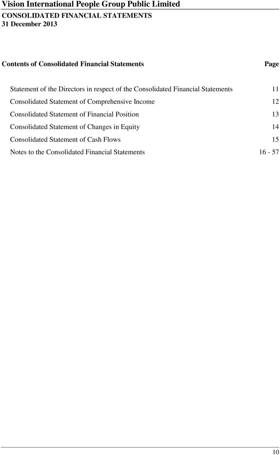 of Comprehensive Income 12 Consolidated Statement of Financial Position 13 Consolidated Statement of
