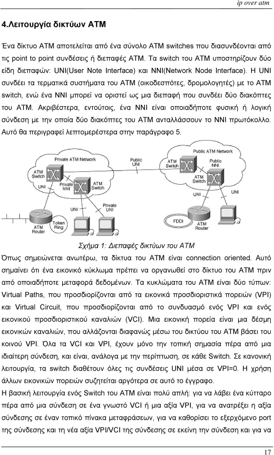 Η UNI συνδέει τα τερματικά συστήματα του ATM (οικοδεσπότες, δρομολογητές) με το ATM switch, ενώ ένα NNI μπορεί να οριστεί ως μια διεπαφή που συνδέει δύο διακόπτες του ATM.