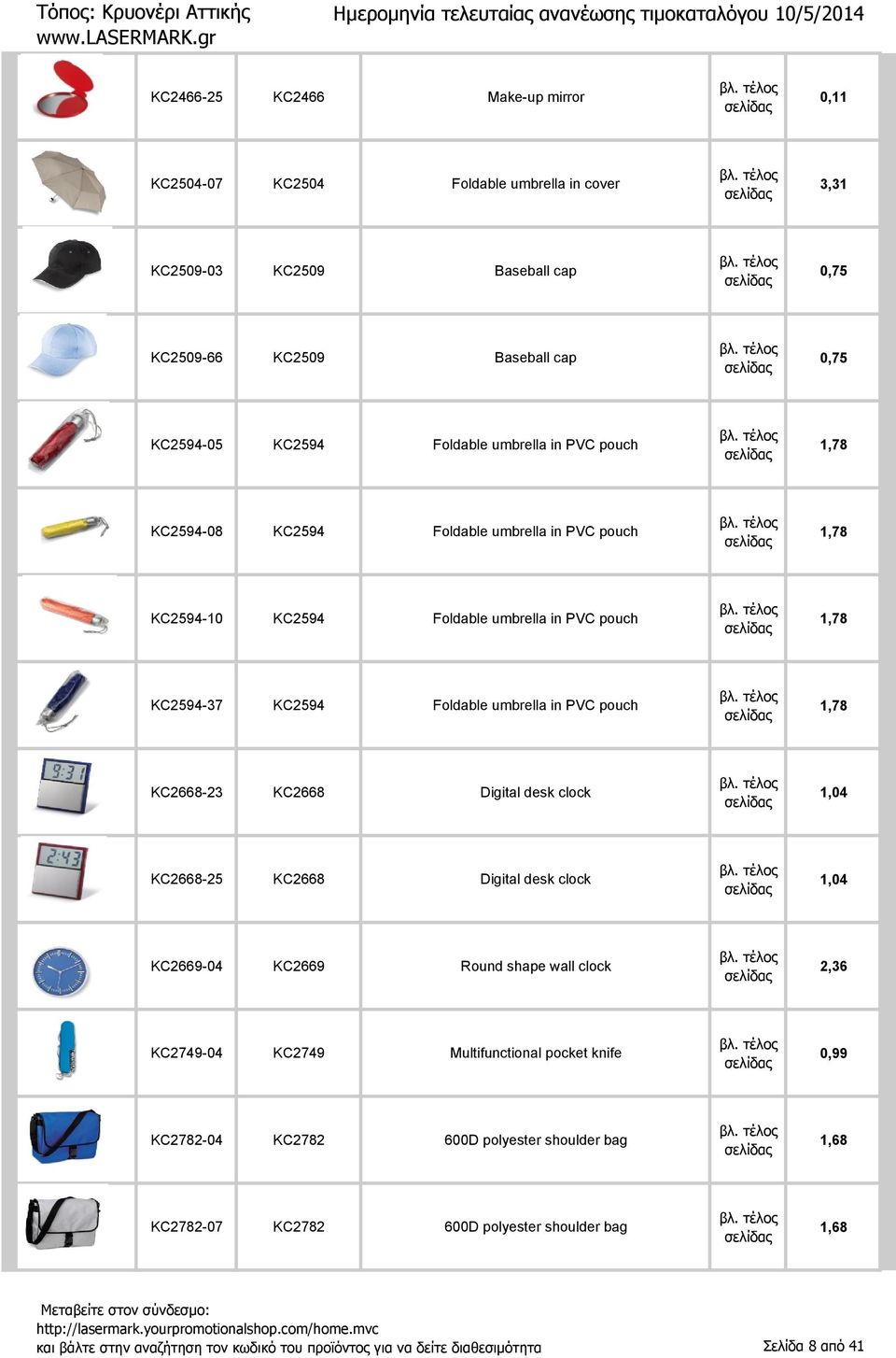 1,78 KC2668-23 KC2668 Digital desk clock 1,04 KC2668-25 KC2668 Digital desk clock 1,04 KC2669-04 KC2669 Round shape wall clock 2,36 KC2749-04 KC2749 Multifunctional pocket knife 0,99
