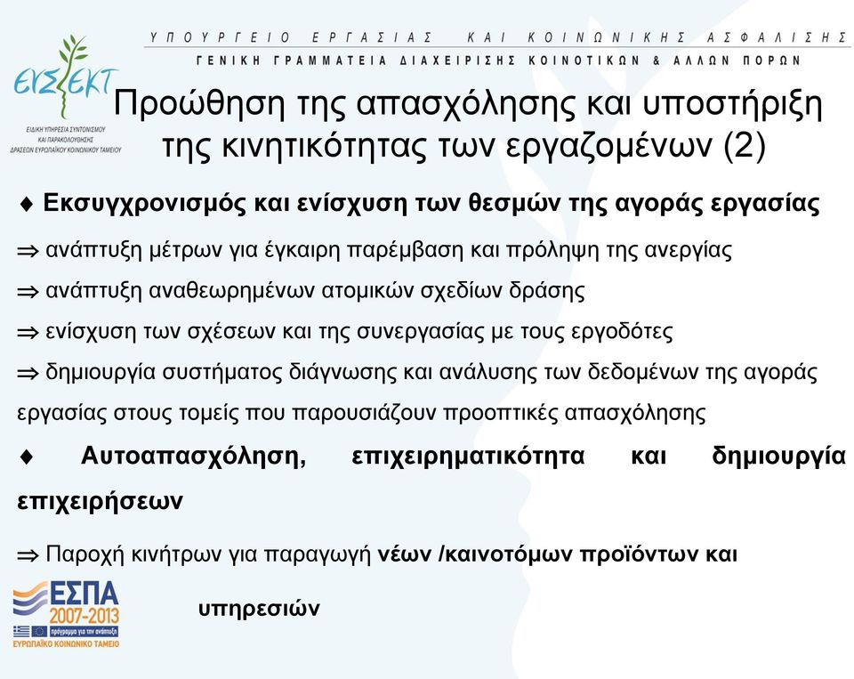 ζπλεξγαζίαο κε ηνπο εξγνδόηεο δεκηνπξγία ζπζηήκαηνο δηάγλσζεο θαη αλάιπζεο ησλ δεδνκέλσλ ηεο αγνξάο εξγαζίαο ζηνπο ηνκείο πνπ παξνπζηάδνπλ