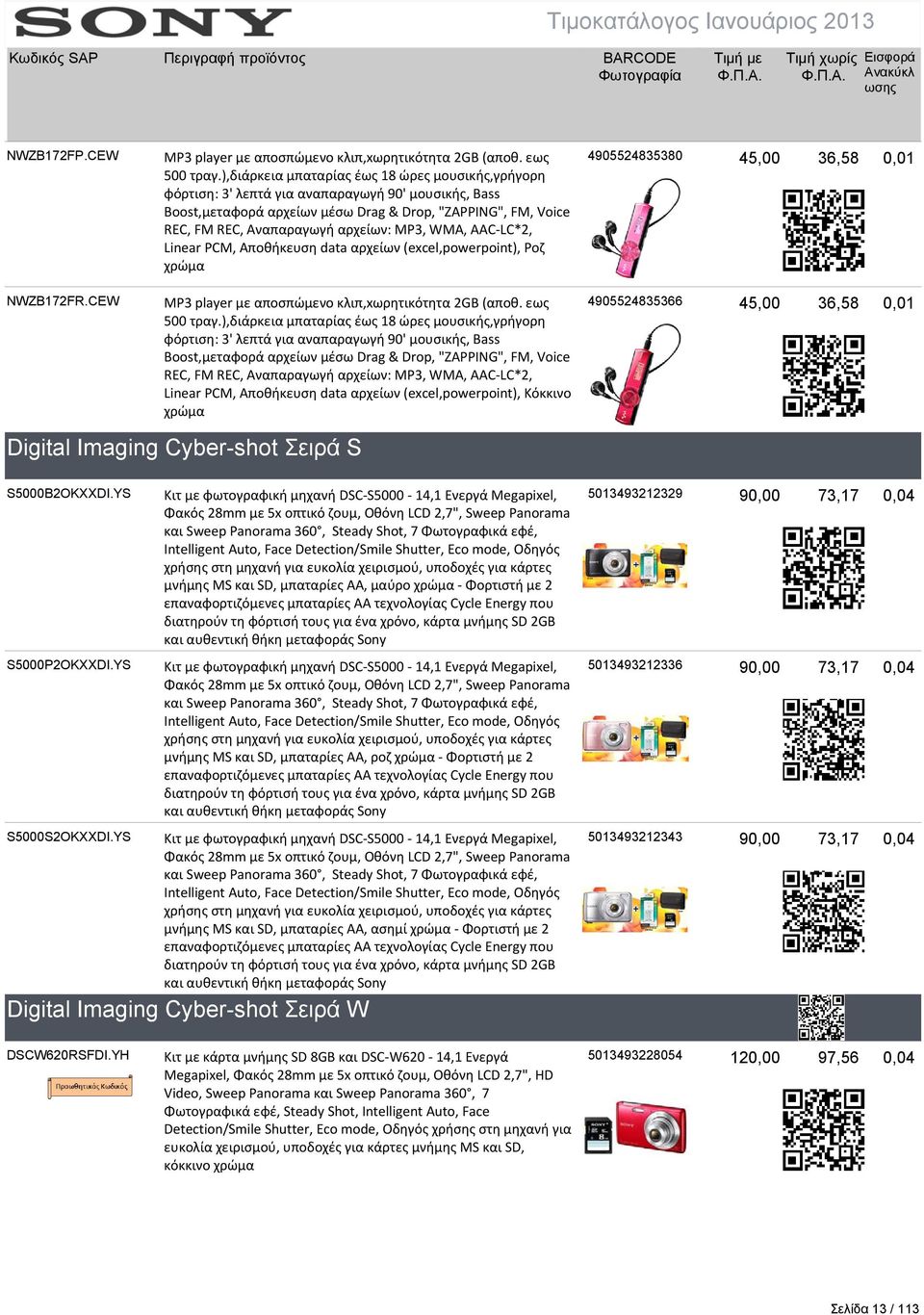MP3, WMA, AAC LC*2, Linear PCM, Αποθήκευση data αρχείων (excel,powerpoint), Ροζ χρώμα 4905524835380 45,00 36,58 0,01 NWZB172FR.CEW MP3 player με αποσπώμενο κλιπ,xωρητικότητα 2GB (αποθ. εως 500 τραγ.