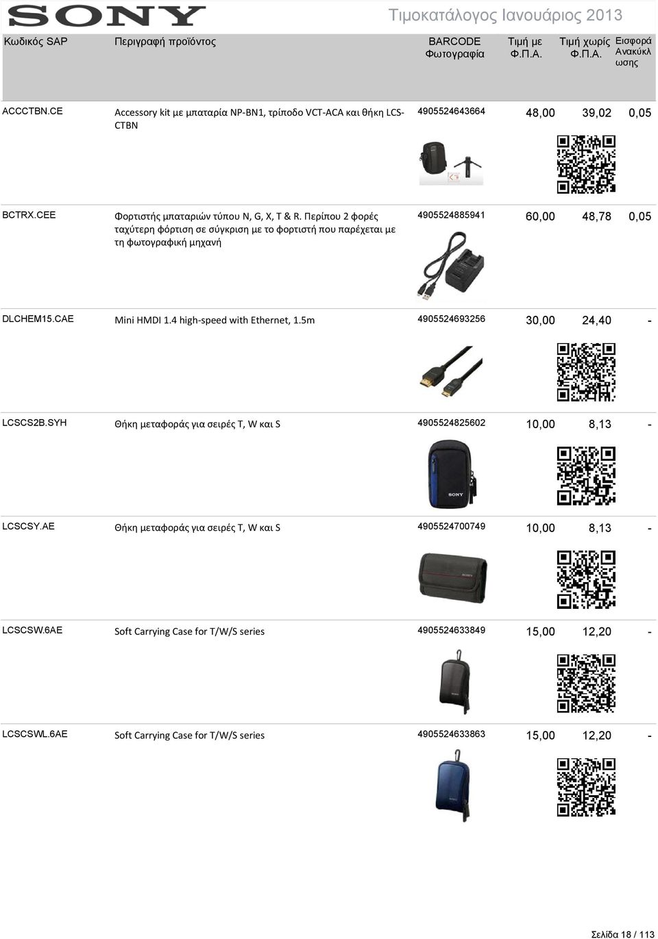 4 high speed with Ethernet, 1.5m 4905524693256 30,00 24,40 - LCSCS2B.SYH Θήκη μεταφοράς για σειρές T, W και S 4905524825602 10,00 8,13 - LCSCSY.