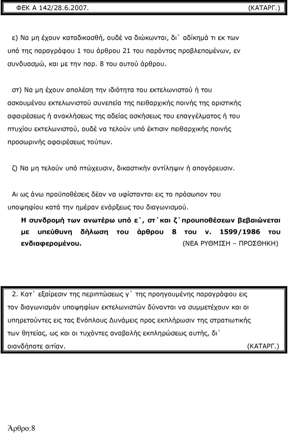στ) Να μη έχουν απολέση την ιδιότητα του εκτελωνιστού ή του ασκουμένου εκτελωνιστού συνεπεία της πειθαρχικής ποινής της οριστικής αφαιρέσεως ή ανακλήσεως της αδείας ασκήσεως του επαγγέλματος ή του