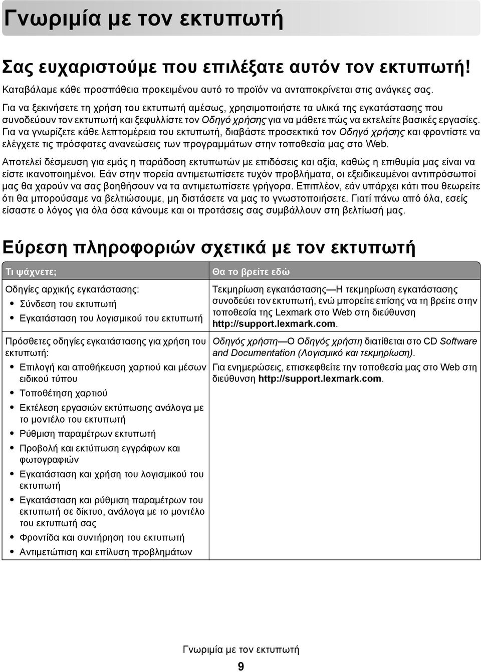 Για να γνωρίζετε κάθε λεπτομέρεια του εκτυπωτή, διαβάστε προσεκτικά τον Οδηγό χρήσης και φροντίστε να ελέγχετε τις πρόσφατες ανανεώσεις των προγραμμάτων στην τοποθεσία μας στο Web.