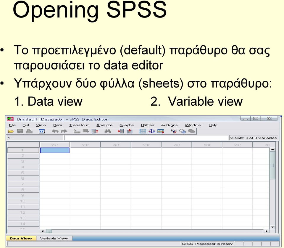 το data editor Υπάρχουν δύο φύλλα