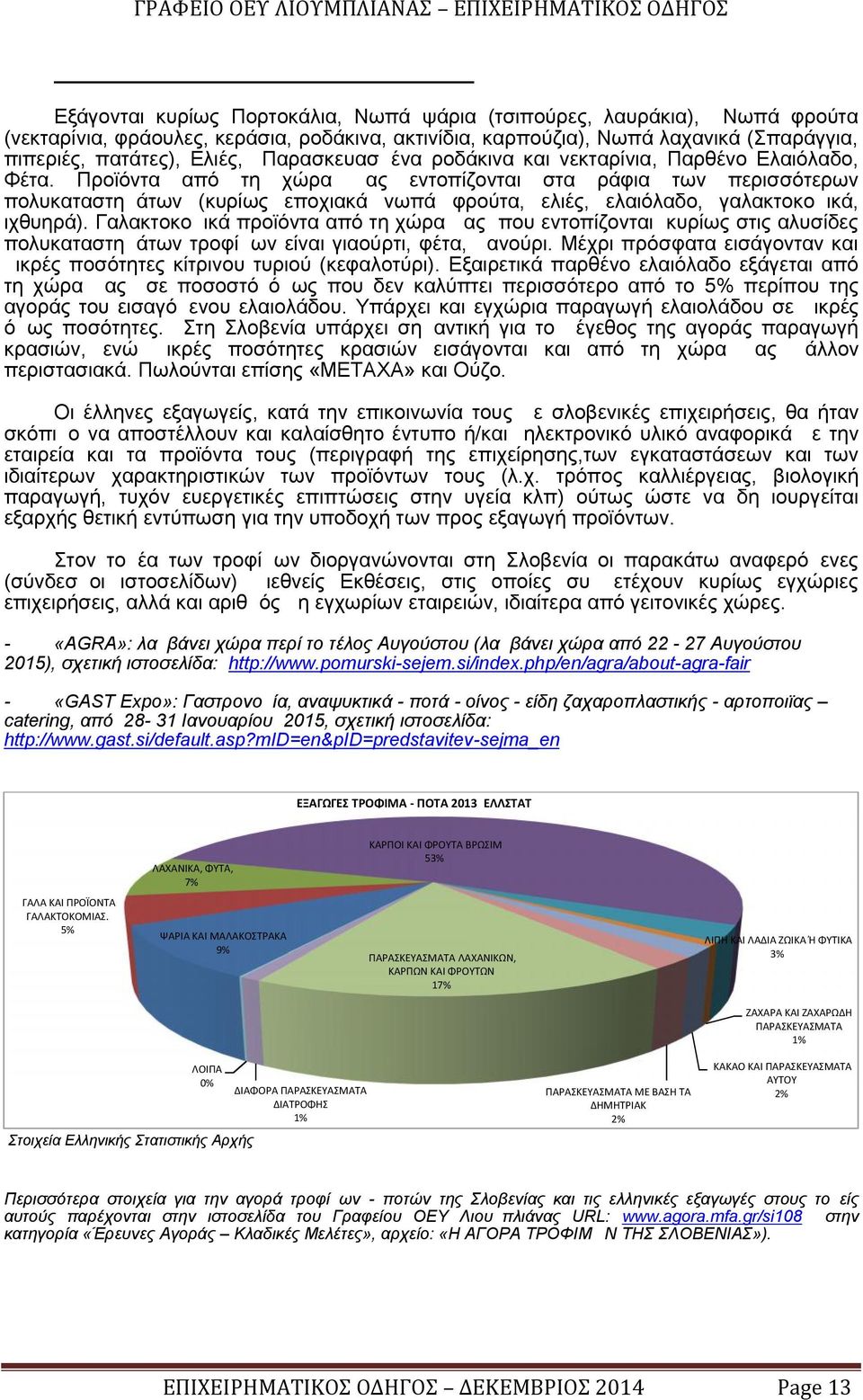 Προϊόντα από τη χώρα μας εντοπίζονται στα ράφια των περισσότερων πολυκαταστημάτων ( κυρίως εποχιακά νωπά φρούτα, ελιές, ελαιόλαδο, γαλακτοκομικά, ιχθυηρά).