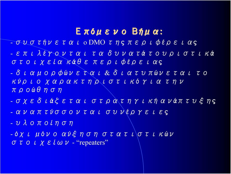 χαρακτηριστικό για την προώθηση - σχεδιάζεται στρατηγική ανάπτυξης -