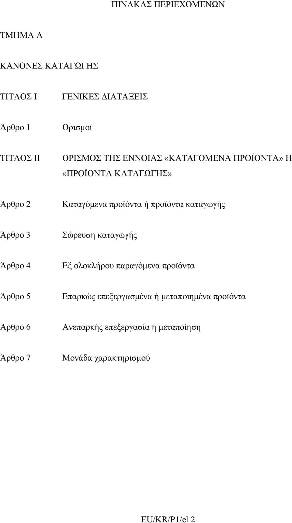 καταγωγής Άρθρο 3 Σώρευση καταγωγής Άρθρο 4 Εξ ολοκλήρου παραγόμενα προϊόντα Άρθρο 5 Επαρκώς