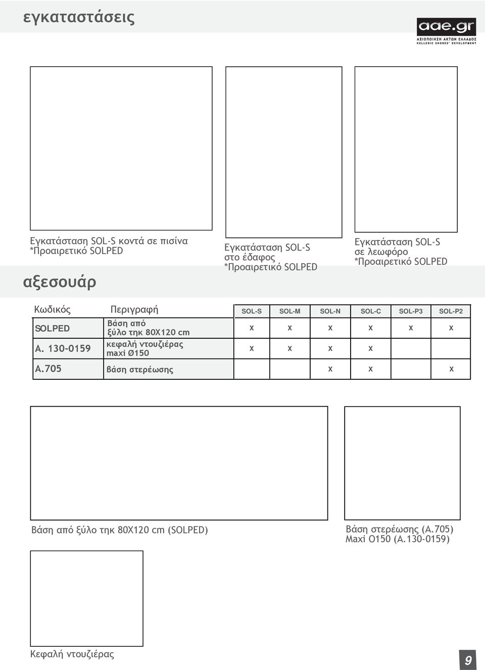SOL-P3 SOL-P2 SOLPED A. 130-0159 Βάση από ξύλο τηκ 80Χ120 cm κεφαλή ντουζιέρας maxi Ø150 X X X X X Χ X X X X A.