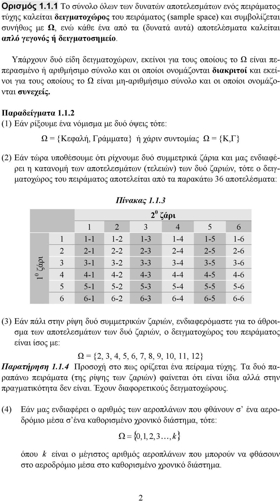 καλείται απλό γεγονός ή δειγµατοσηµείο.