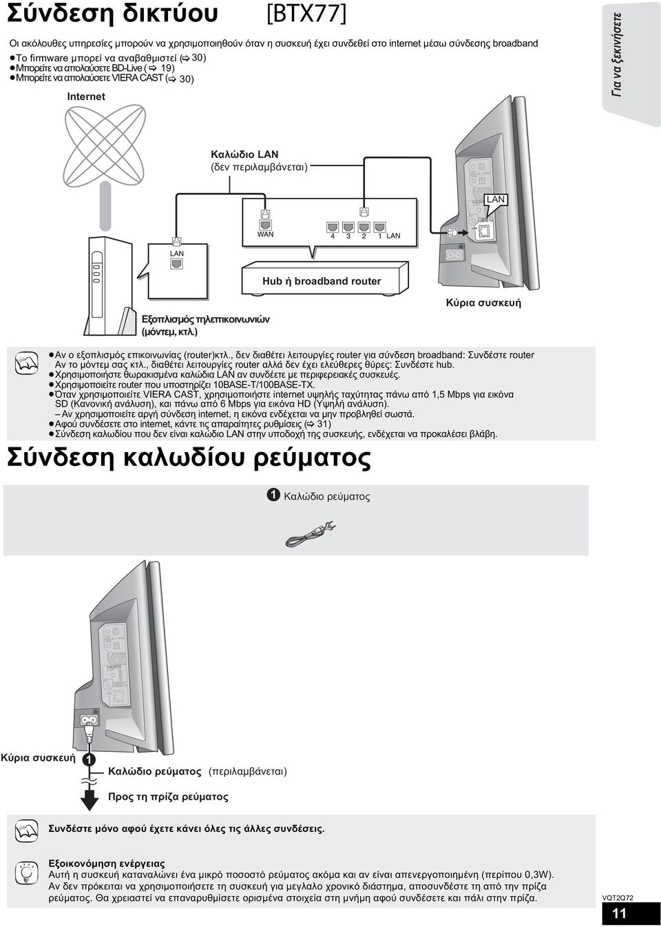 ) Κύρια συσκευή Αν ο εξοπλισμός επικοινωνίας (router)κτλ., δεν διαθέτει λειτουργίες router για σύνδεση broadband: Συνδέστε router Αν το μόντεμ σας κτλ.