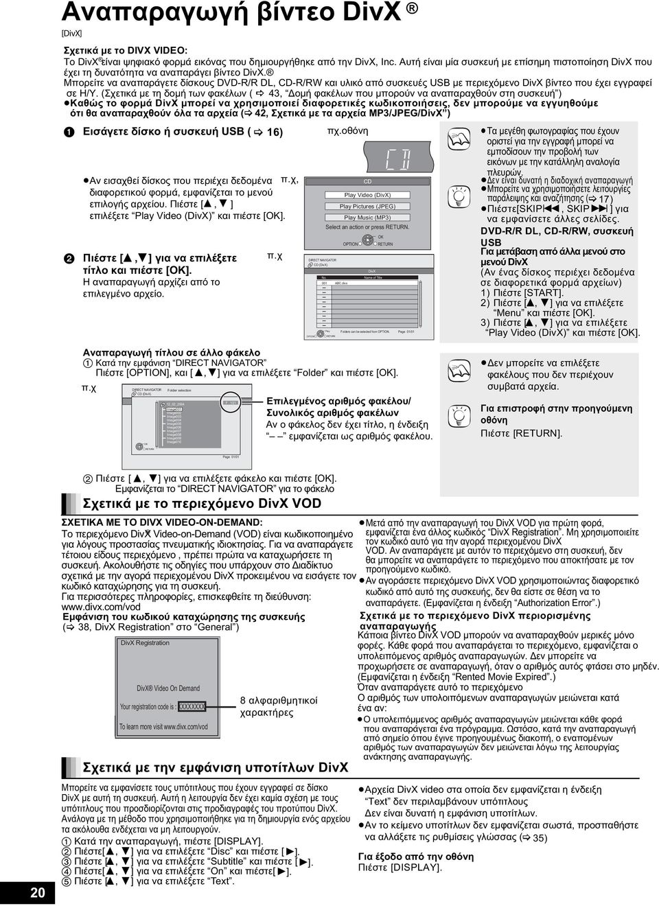 Mπορείτε να αναπαράγετε δίσκους DVD-R/R DL, CD-R/RW και υλικό από συσκευές USB με περιεχόμενο DivX βίντεο που έχει εγγραφεί σε Η/Υ.