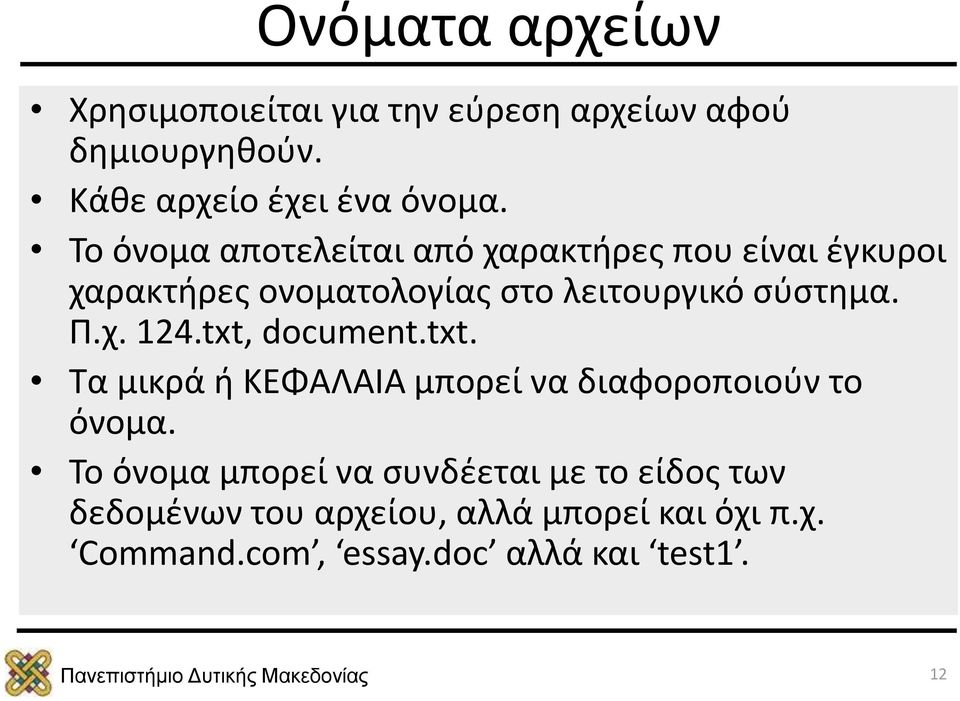 χ. 124.txt, document.txt. Τα μικρά ή ΚΕΦΑΛΑΙΑ μπορεί να διαφοροποιούν το όνομα.