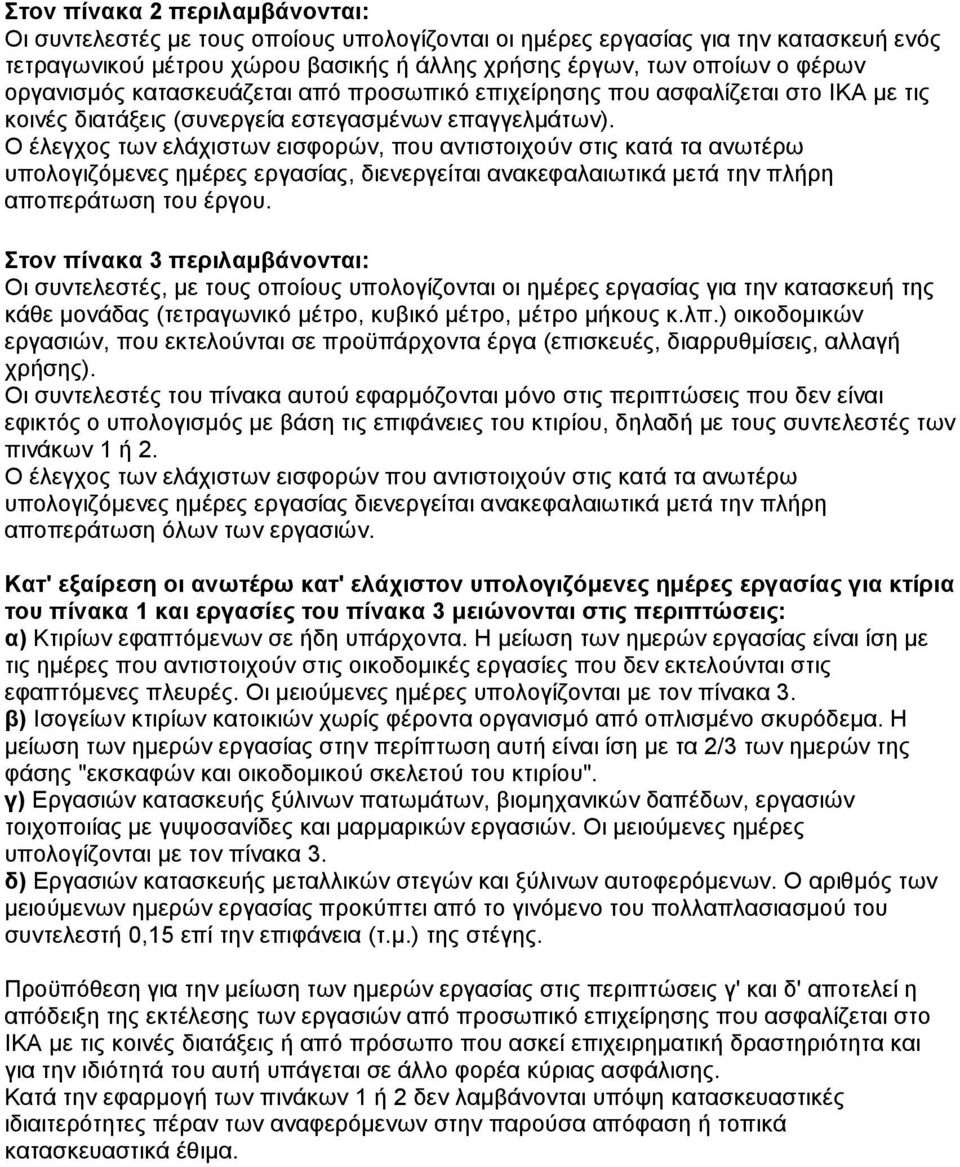 O έλεγχος των ελάχιστων εισφορών, που αντιστοιχούν στις κατά τα ανωτέρω υπολογιζόµενες ηµέρες εργασίας, διενεργείται ανακεφαλαιωτικά µετά την πλήρη αποπεράτωση του έργου.