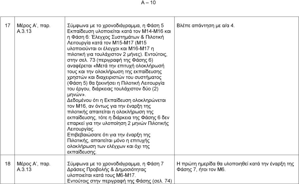 έλεγχοι και Μ16-Μ17 η πιλοτική για τουλάχιστον 2 μήνες). Εντούτοις, στην σελ.