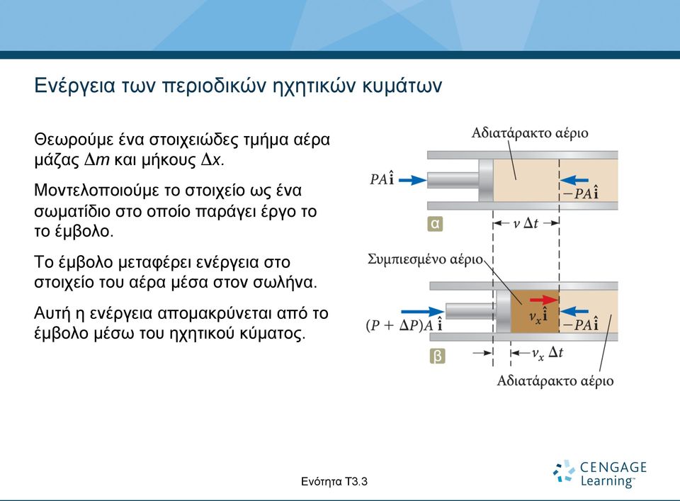 Μοντελοποιούµε το στοιχείο ως ένα σωµατίδιο στο οποίο παράγει έργο το το έµβολο.