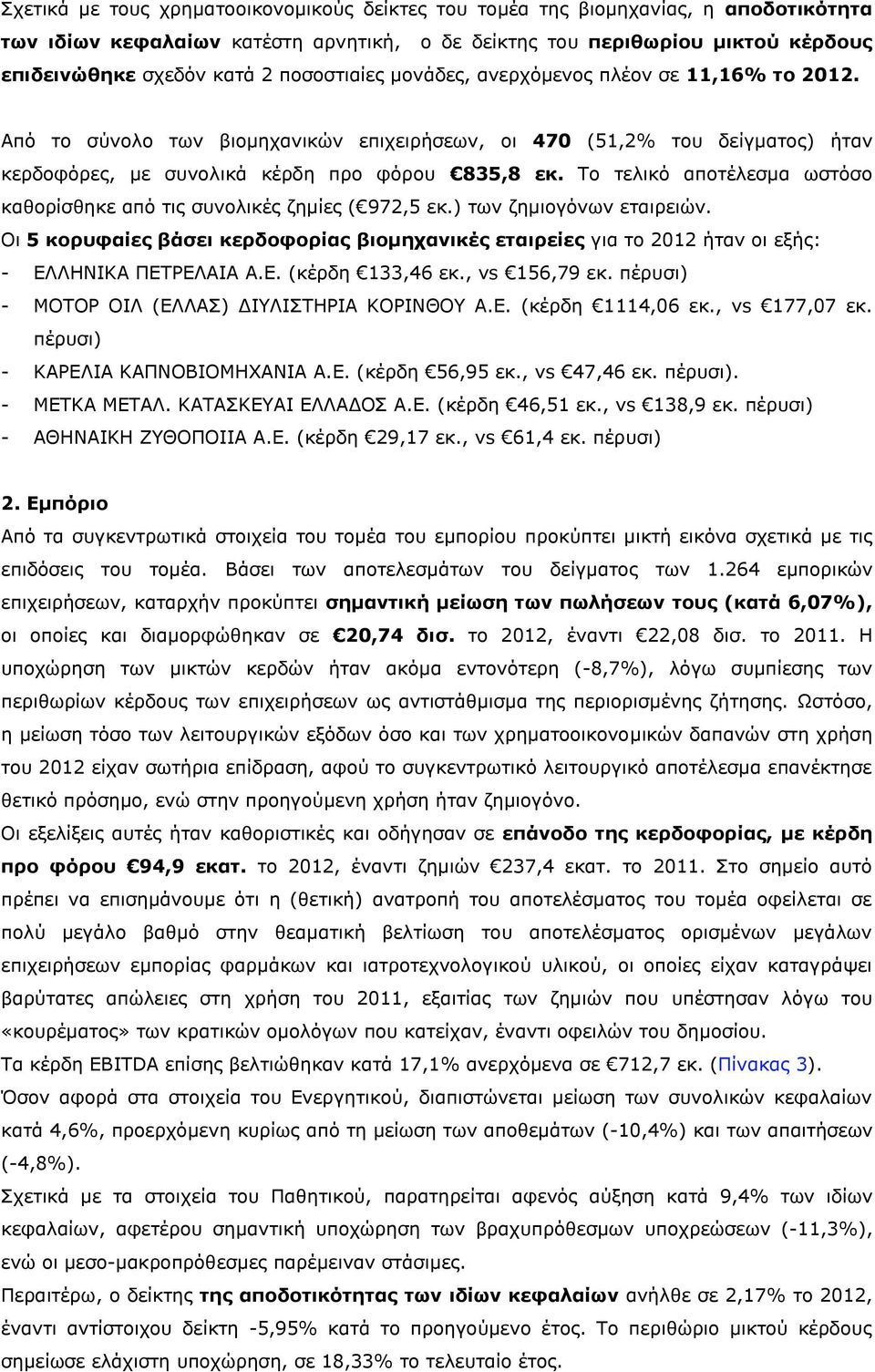 Το τελικό αποτέλεσμα ωστόσο καθορίσθηκε από τις συνολικές ζημίες ( 972,5 εκ.) των ζημιογόνων εταιρειών.