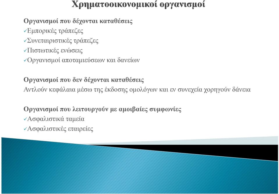 καταθέσεις Αντλούν κεφάλαια μέσω της έκδοσης ομολόγων και εν συνεχεία χορηγούν δάνεια