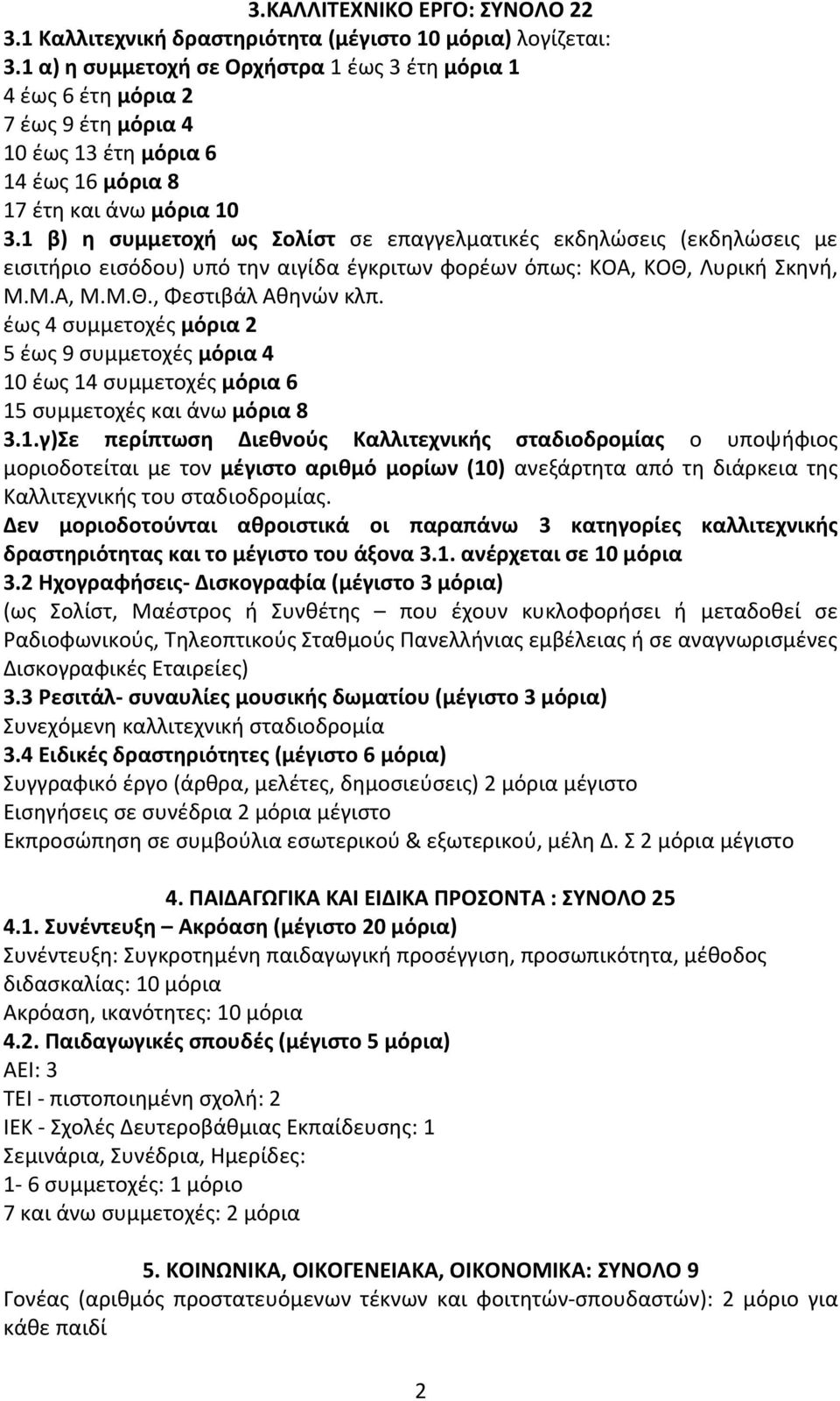 1 β) η συμμετοχή ως Σολίστ σε επαγγελματικές εκδηλώσεις (εκδηλώσεις με εισιτήριο εισόδου) υπό την αιγίδα έγκριτων φορέων όπως: ΚΟΑ, ΚΟΘ, Λυρική Σκηνή, Μ.Μ.Α, Μ.Μ.Θ., Φεστιβάλ Αθηνών κλπ.