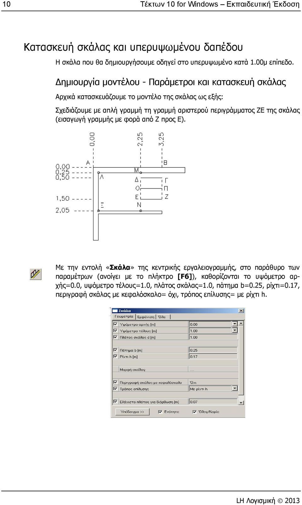 περιγράμματος ΖΕ της σκάλας (εισαγωγή γραμμής με φορά από Ζ προς Ε).