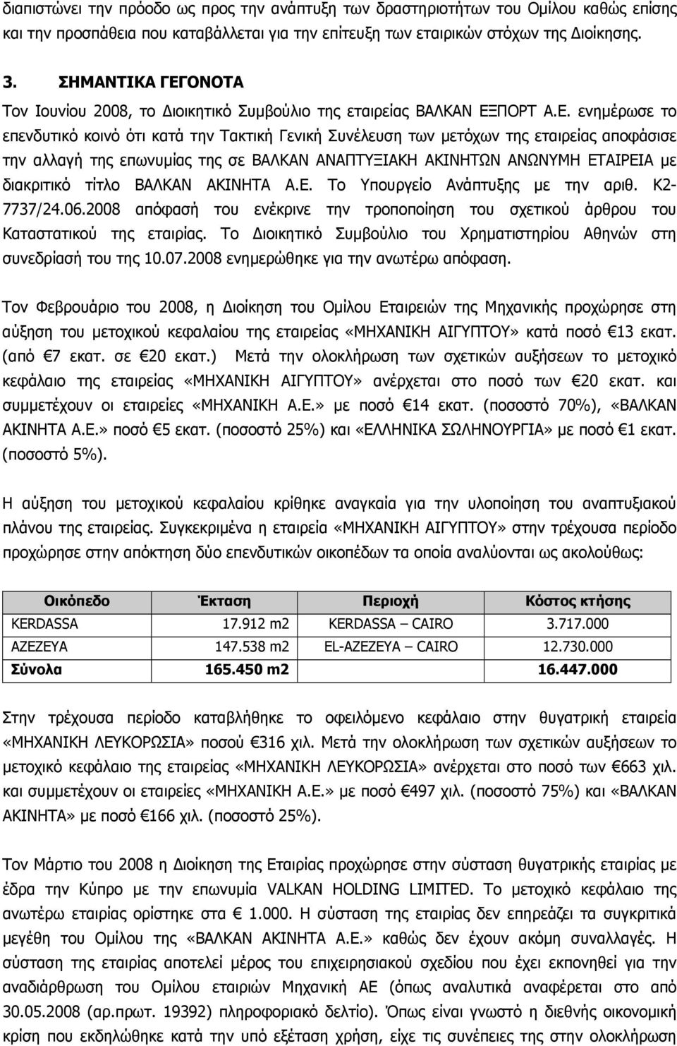 ΟΝΟΤΑ Τον Ιουνίου 2008, το Διοικητικό Συμβούλιο της εταιρείας ΒΑΛΚΑΝ ΕΞ