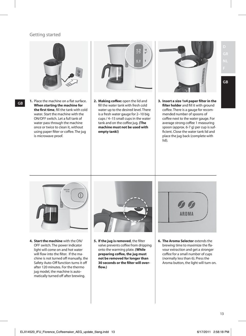 Making coffee: open the lid and fill the water tank with fresh cold water up to the desired level.