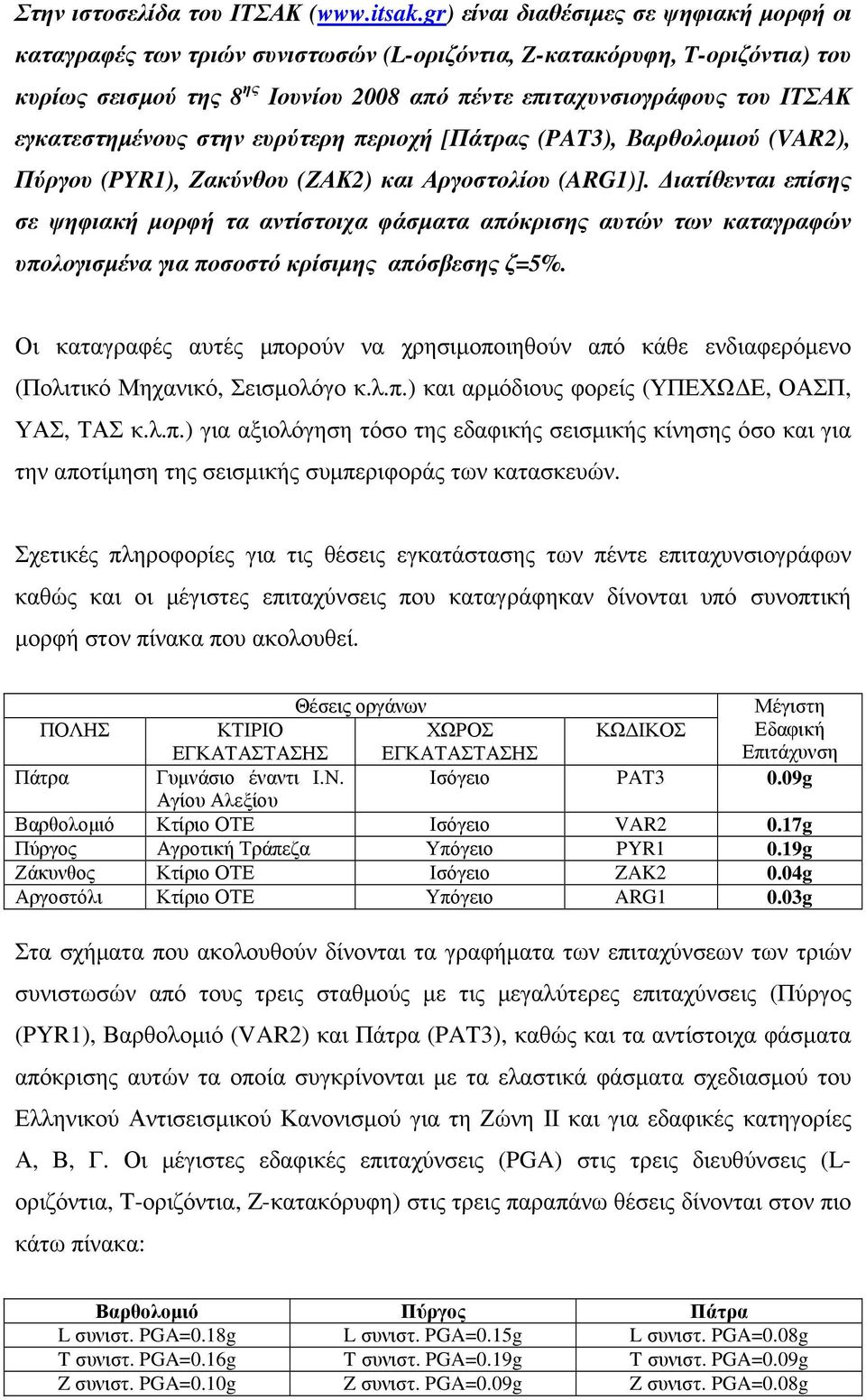 εγκατεστηµένους στην ευρύτερη περιοχή [Πάτρας (PAT3), Βαρθολοµιού (VAR2), Πύργου (PYR1), Ζακύνθου (ΖΑΚ2) και Αργοστολίου (ARG1)].