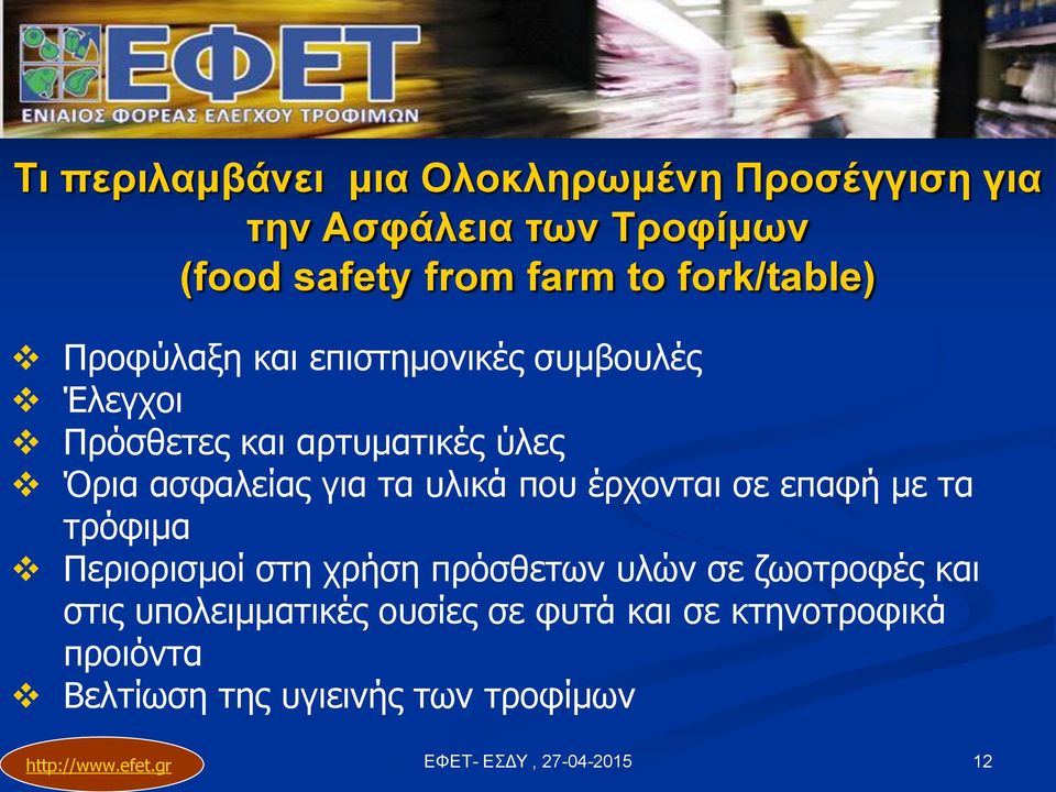 ασφαλείας για τα υλικά που έρχονται σε επαφή με τα τρόφιμα Περιορισμοί στη χρήση πρόσθετων υλών σε