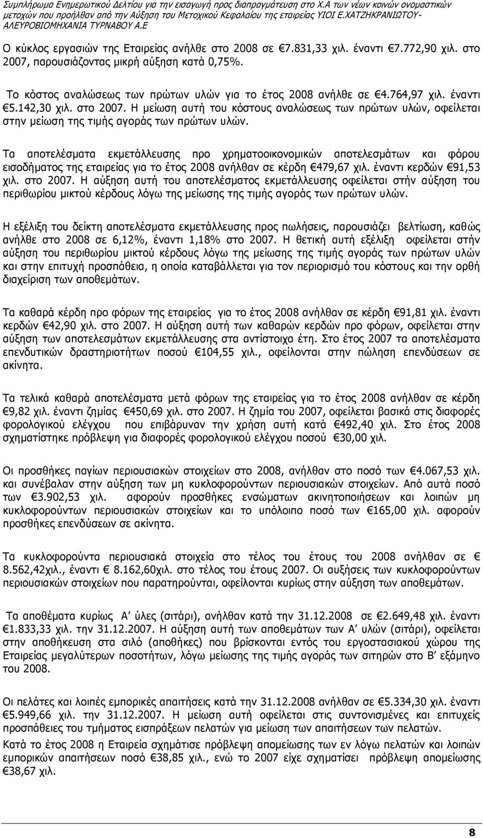 Η μείωση αυτή του κόστους αναλώσεως των πρώτων υλών, οφείλεται στην μείωση της τιμής αγοράς των πρώτων υλών.
