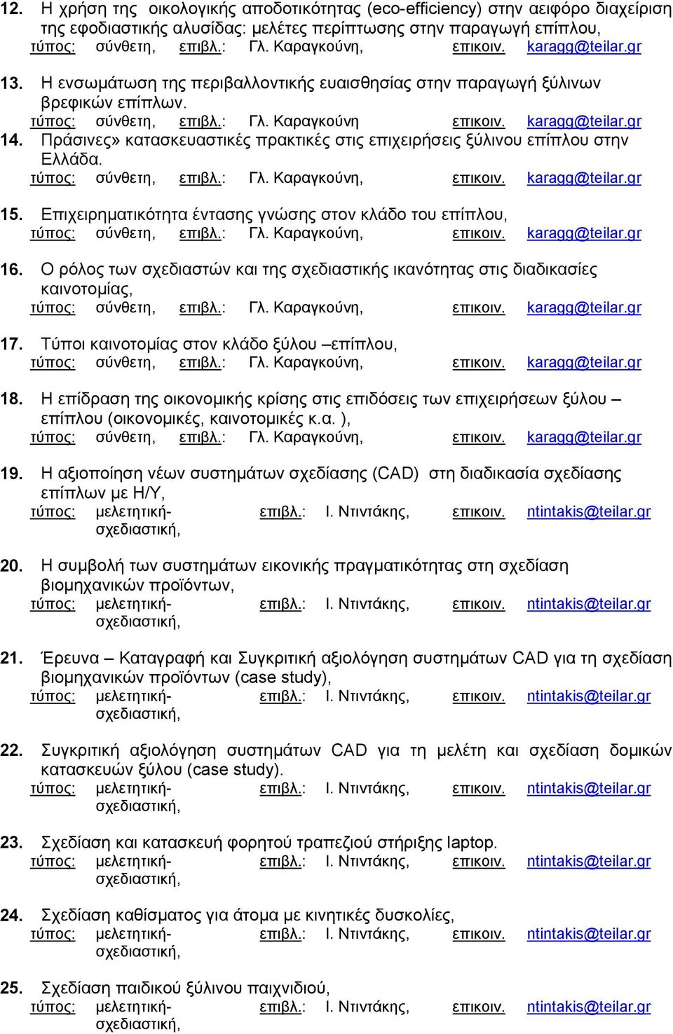 Πράσινες» κατασκευαστικές πρακτικές στις επιχειρήσεις ξύλινου επίπλου στην Ελλάδα. 15. Επιχειρηματικότητα έντασης γνώσης στον κλάδο του επίπλου, 16.