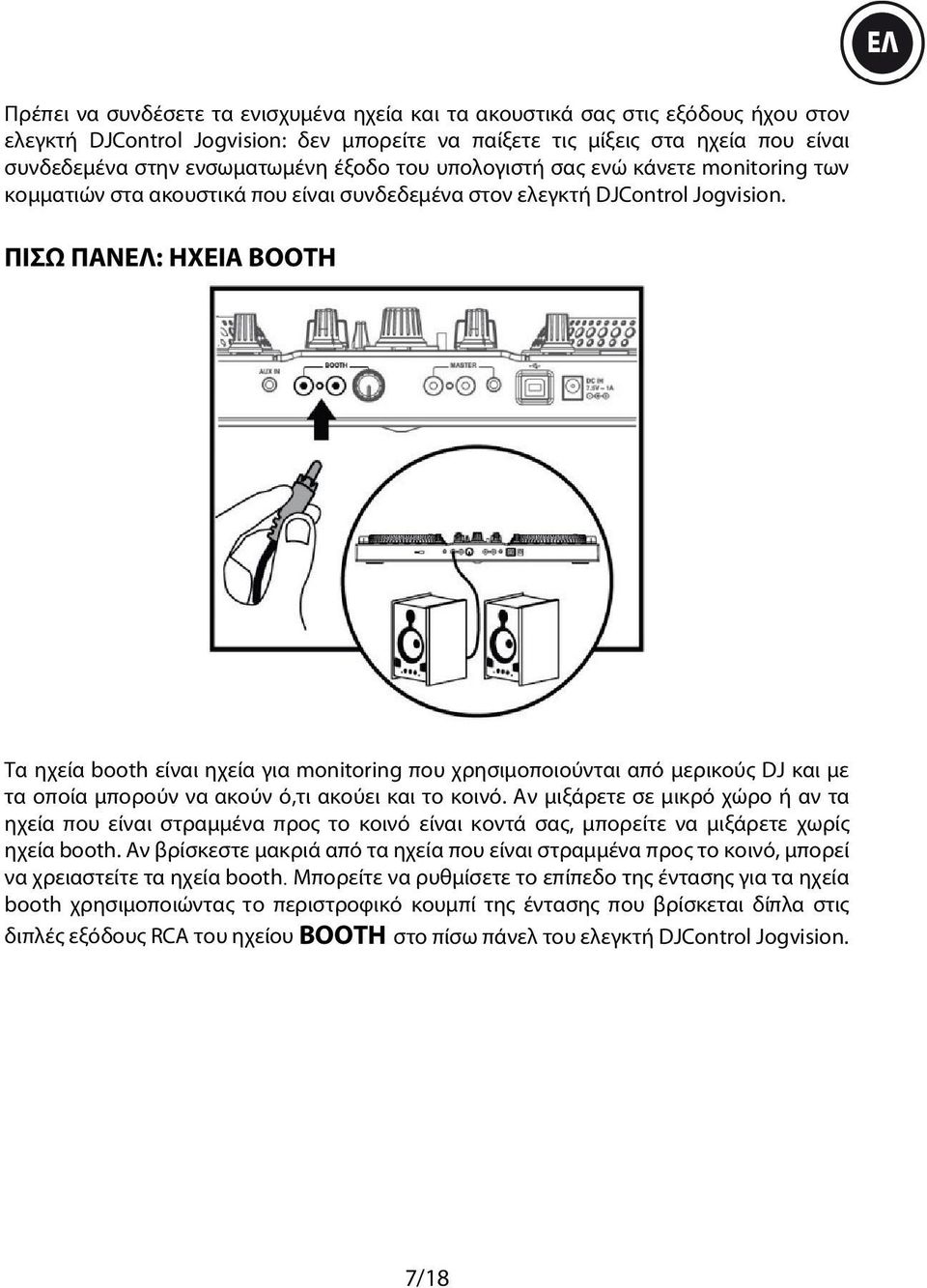 ΠΙΣΩ ΠΑΝΕΛ: ΗΧΕΙΑ BOOTH Τα ηχεία booth είναι ηχεία για monitoring που χρησιμοποιούνται από μερικούς DJ και με τα οποία μπορούν να ακούν ό,τι ακούει και το κοινό.