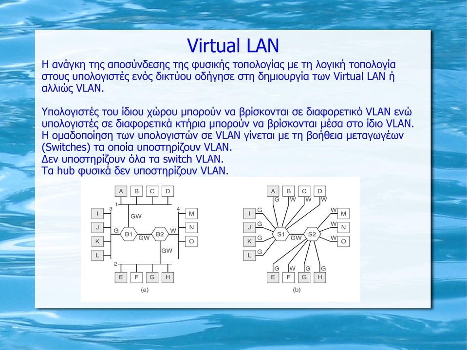 Yπολογιστές του ίδιου χώρου μπορούν να βρίσκονται σε διαφορετικό VLAN ενώ υπολογιστές σε διαφορετικά κτήρια μπορούν να