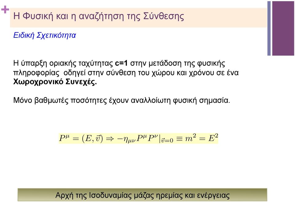 και χρόνου σε ένα Χωροχρονικό Συνεχές.