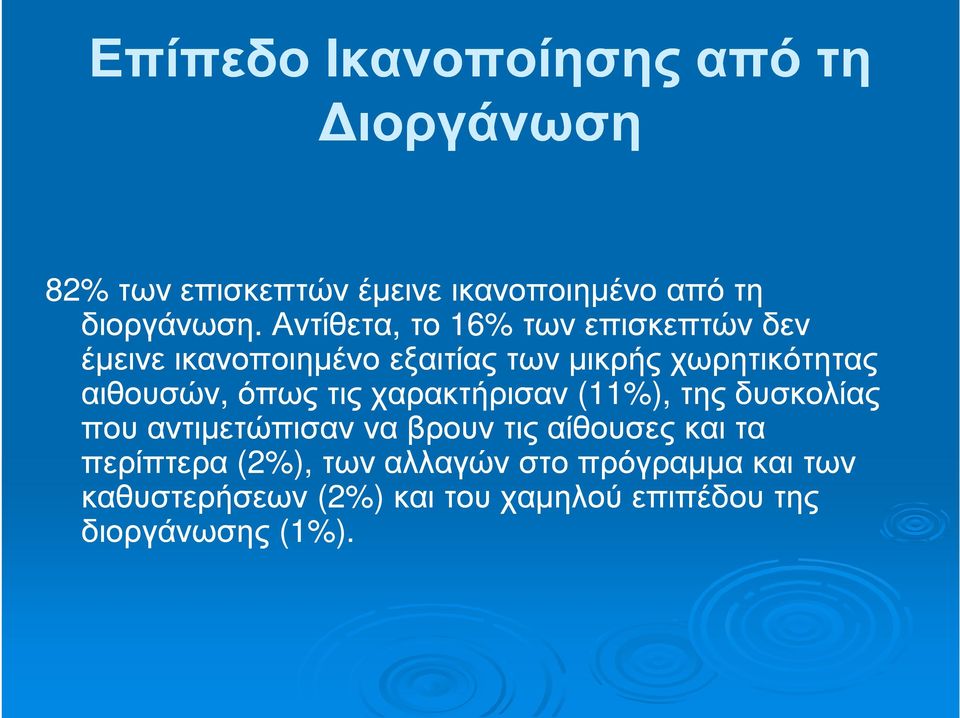 όπως τις χαρακτήρισαν (11%), της δυσκολίας που αντιµετώπισαν να βρουν τις αίθουσες και τα περίπτερα