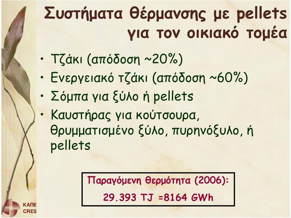 τον οικιακό τοµέα Καυστήρας για κούτσουρα, θρυµµατισµένο