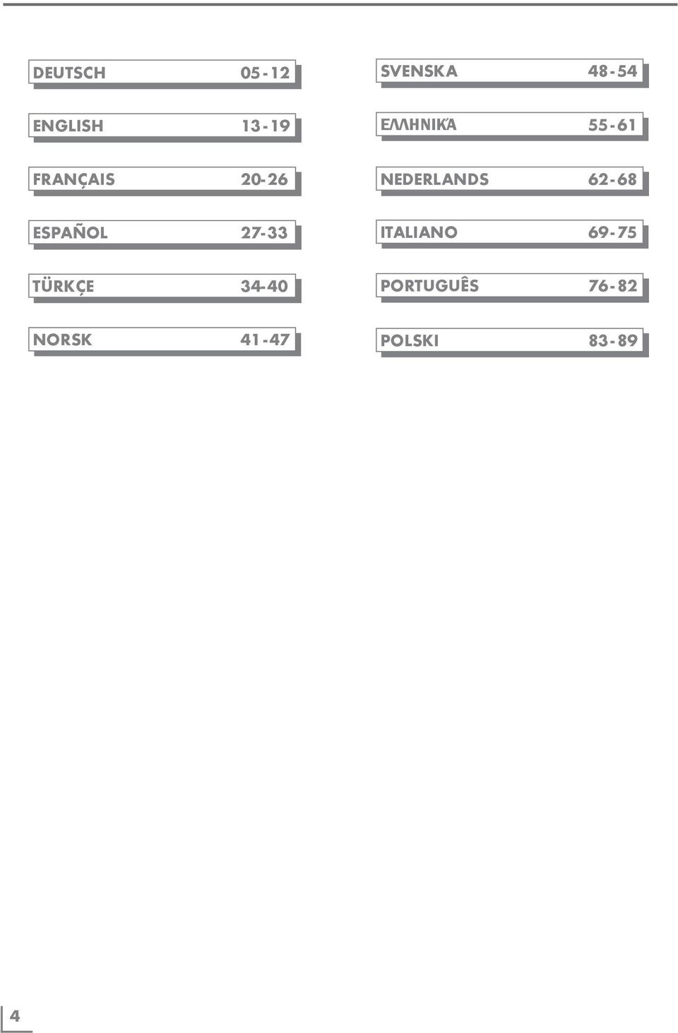 62-68 ESPAÑOL 27-33 ITALIANO 69-75