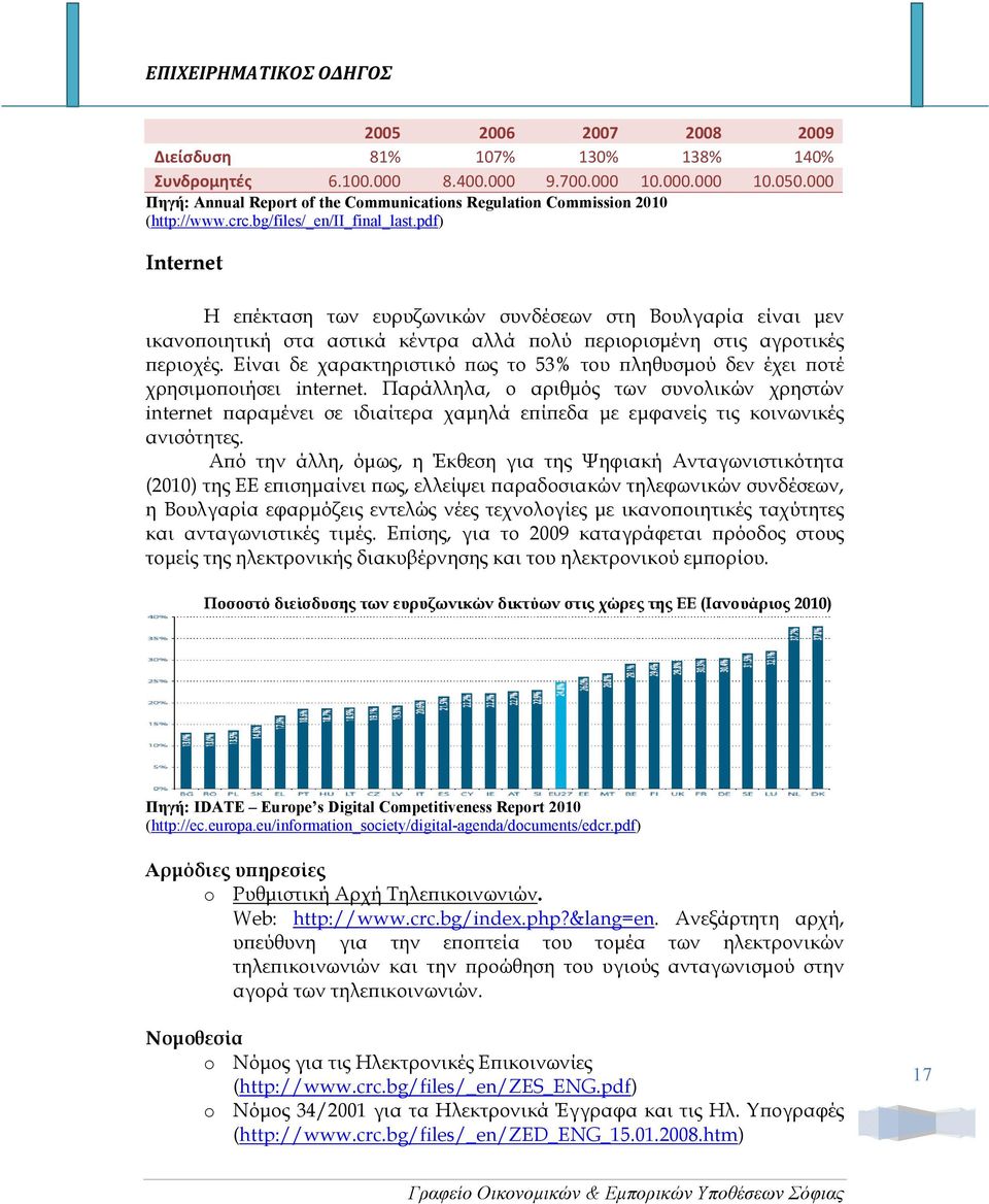 pdf) Internet Η ε έκταση των ευρυζωνικών συνδέσεων στη Βουλγαρία είναι µεν ικανο οιητική στα αστικά κέντρα αλλά ολύ εριορισµένη στις αγροτικές εριοχές.