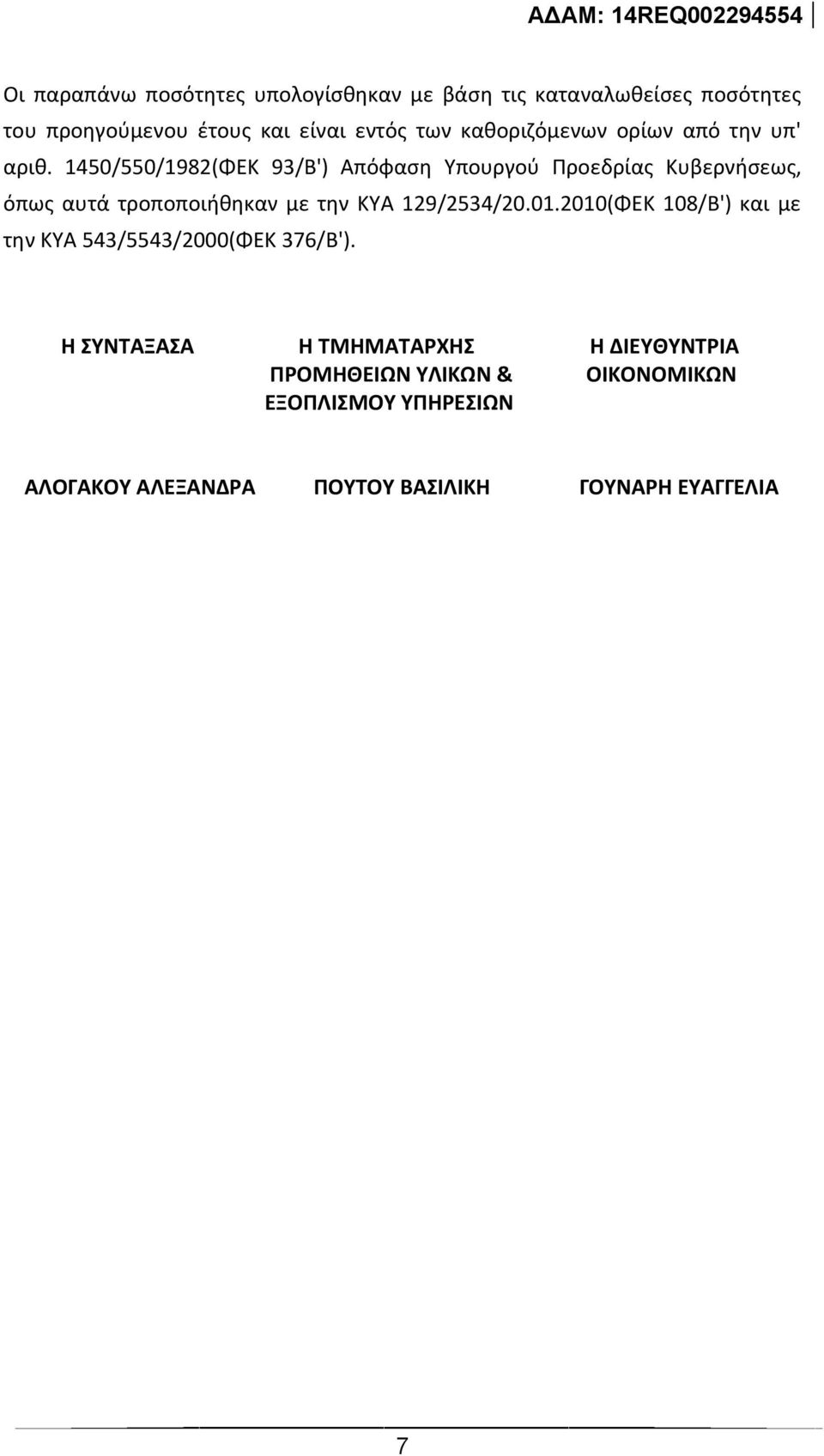 1450/550/1982(ΦΕΚ 93/Β') Απόφαση Υπουργού Προεδρίας Κυβερνήσεως, όπως αυτά τροποποιήθηκαν με την ΚΥΑ 129/2534/20.01.