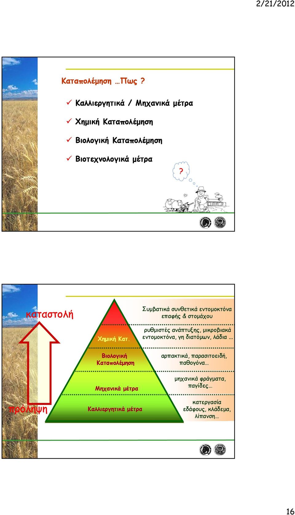 Βιολογική Μηχανικά μέτρα ρυθμιστές ανάπτυξης, μικροβιακά εντομοκτόνα, γη διατόμων, λάδια.